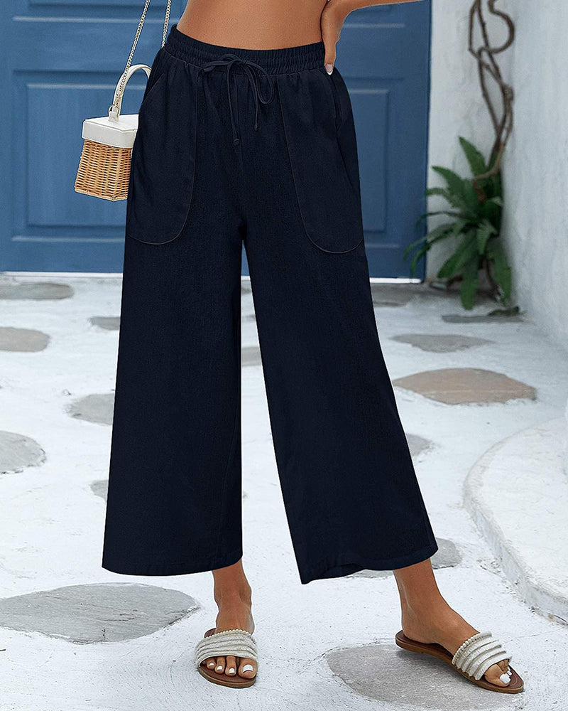 Women Cotton Linen Pants High Waisted Wide Leg Long Lounge Palazzo Pants Trousers with Pockets S-XXL - Zeagoo (Us Only)