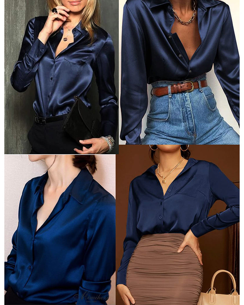 Satin V Neck Twist Front Silk Shirts - Zeagoo (Us Only)