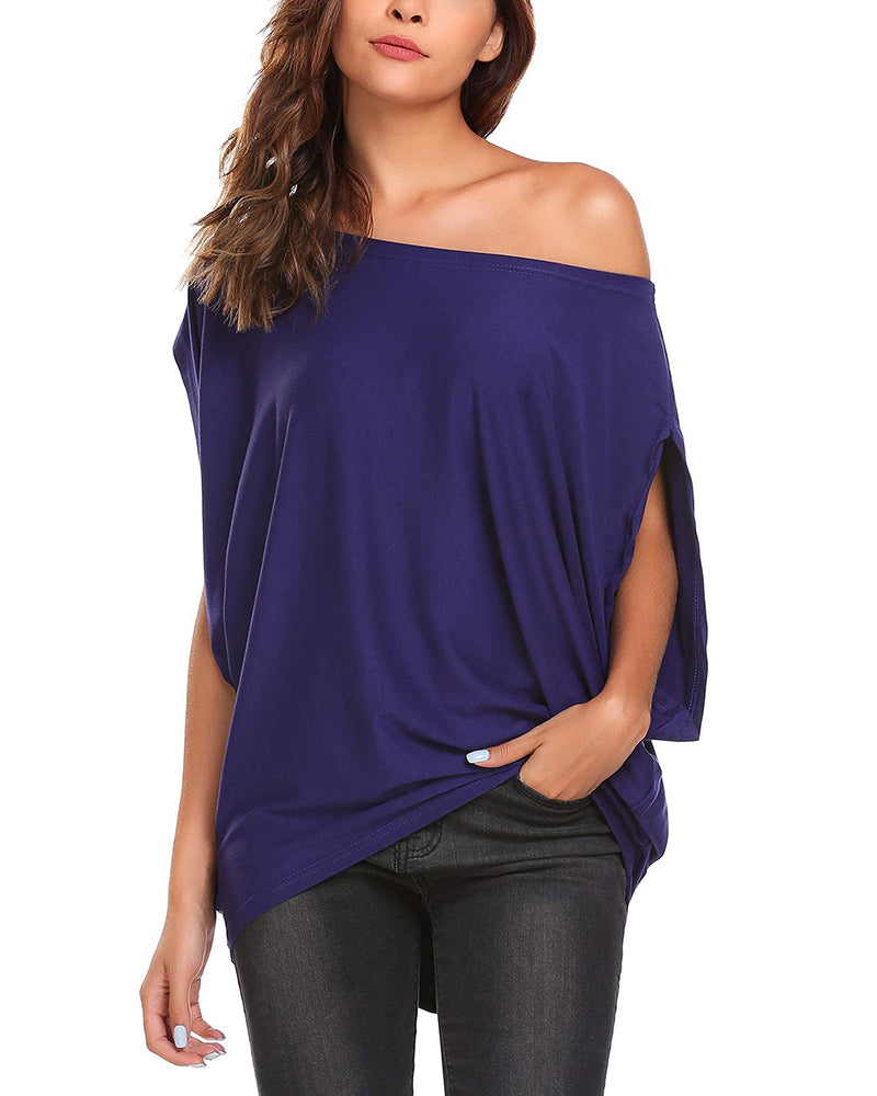 Women's Off Shoulder Blouse Loose Summer T Shirts Batwing Sleeve Tops S-XXL - Zeagoo (Us Only)