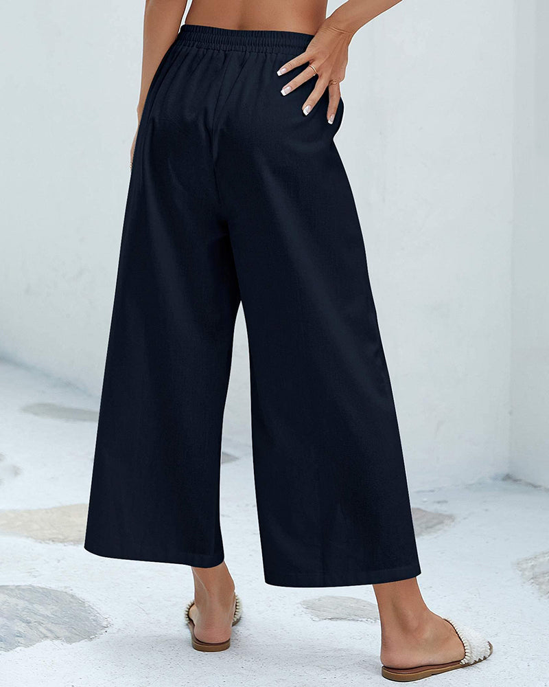 Women Cotton Linen Pants High Waisted Wide Leg Long Lounge Palazzo Pants Trousers with Pockets S-XXL - Zeagoo (Us Only)