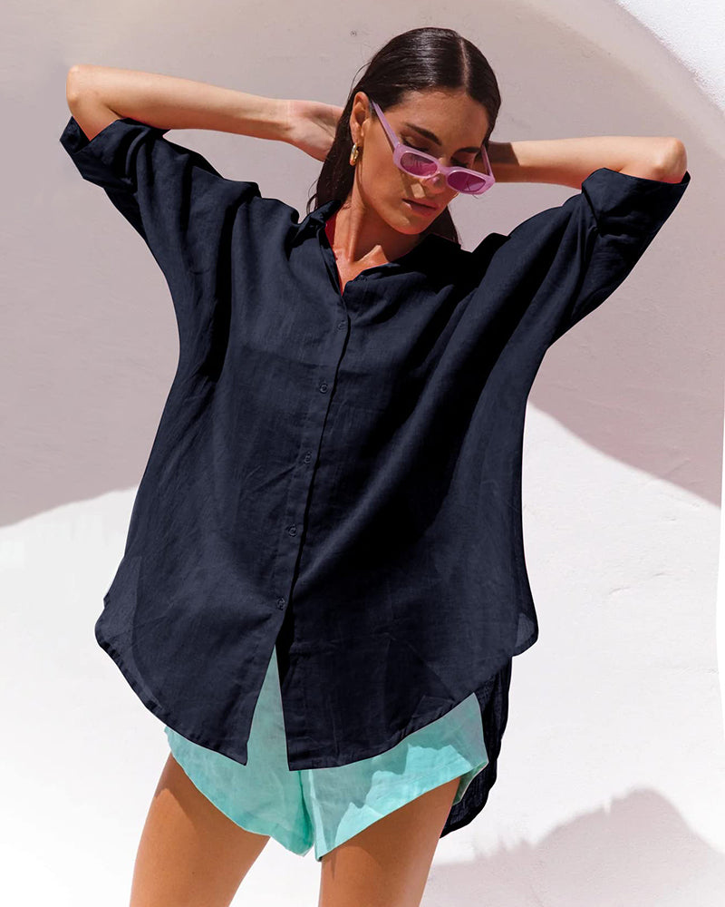 3/4 Sleeve Shirts Button Down Beach Cover Up - Zeagoo (Us Only)