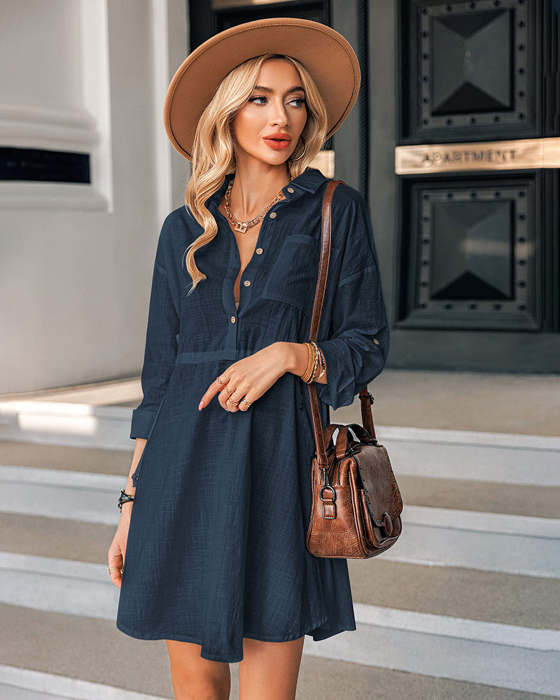 Women's Long Sleeve Button Down Linen Tunic Dress Shirts Boho Beach Coverup Dresses with Belt - Zeagoo (Us Only)