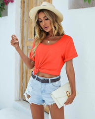 Women's Scoop Neck Short Sleeve Tees Chest Pocket T Shirt Summer Blouses Tops - Zeagoo (Us Only)