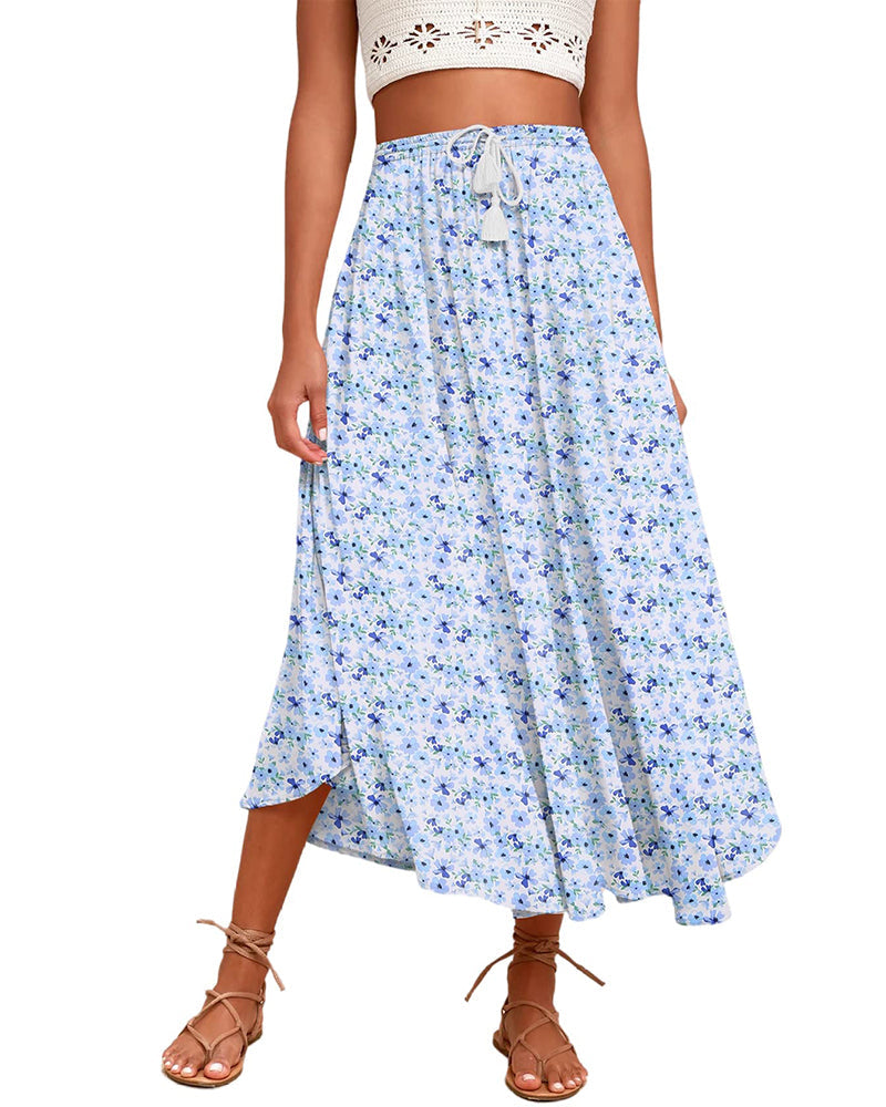 High Waisted Flowy Elastic Skirts , Lightweight Long Skirts - Zeagoo (Us Only)