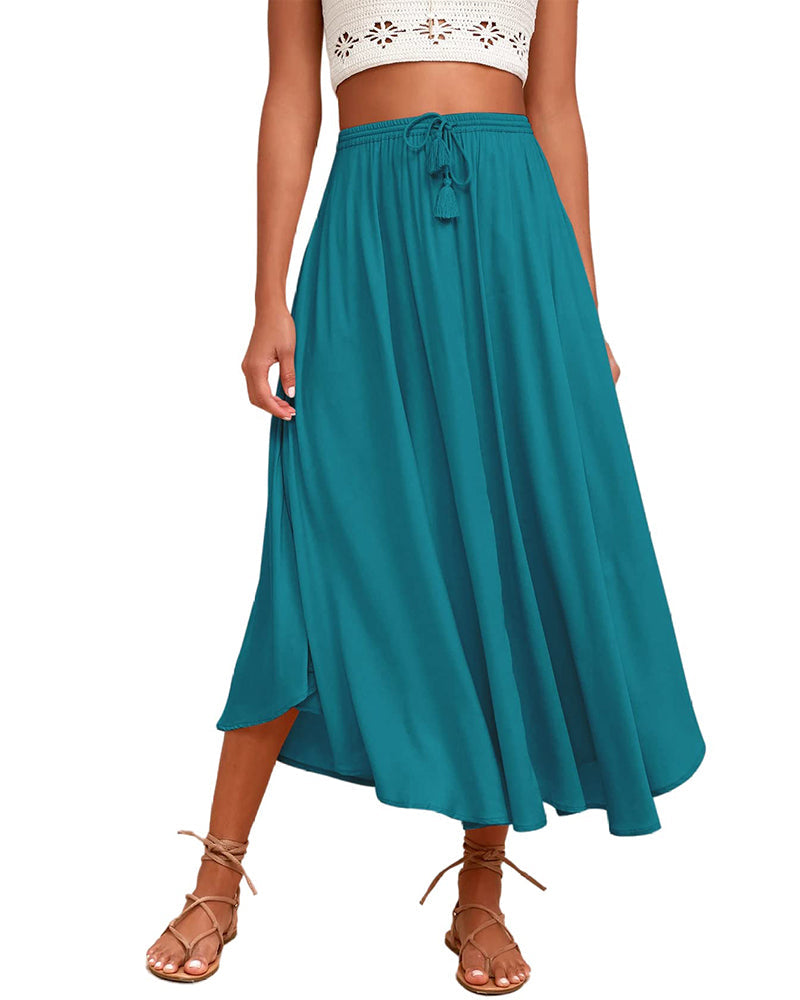 High Waisted Flowy Elastic Skirts , Lightweight Long Skirts - Zeagoo (Us Only)