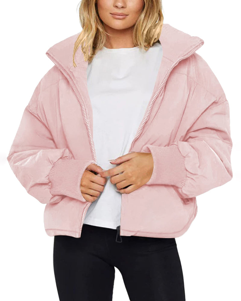 Women's Winter Long Sleeve Full Zipper Baggy Puffer Short Down Jacket Coat - Zeagoo (Us Only)