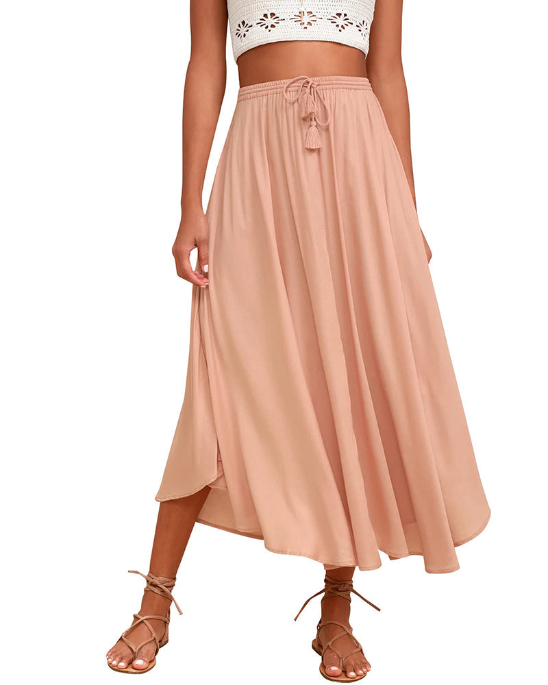 High Waisted Flowy Elastic Skirts , Lightweight Long Skirts - Zeagoo (Us Only)