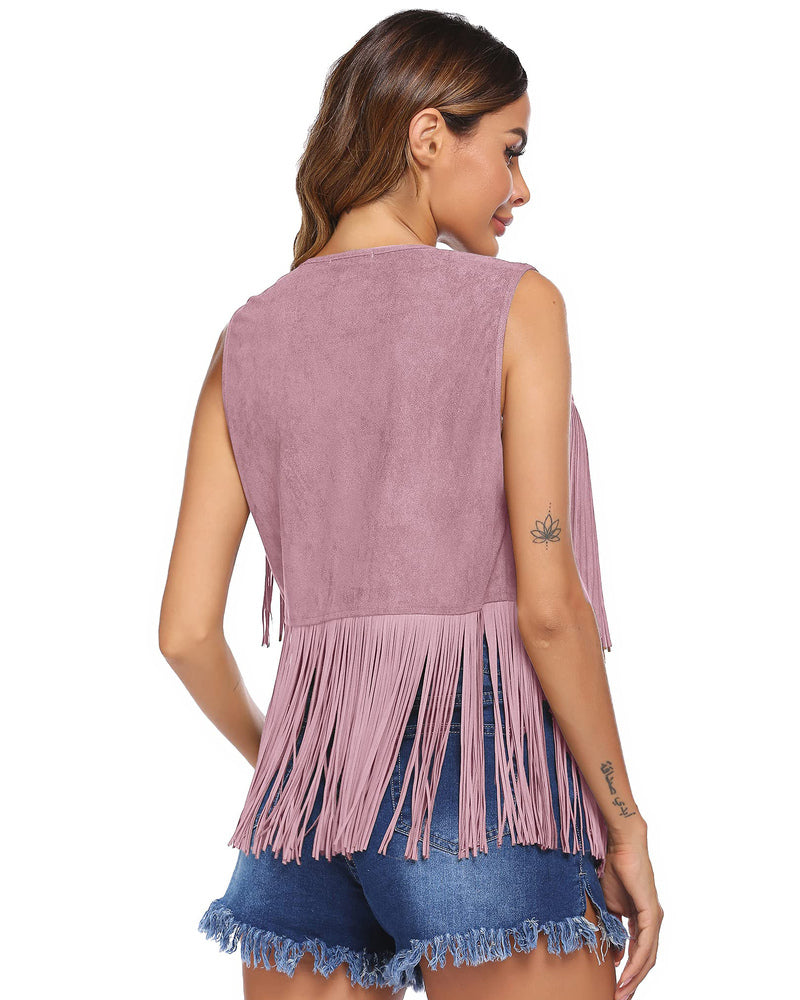 Zeagoo Womens Fringe Vest 70s Cowgirl Costume Faux Suede Rave Outfits Western Hippie Clothes S-XXXL