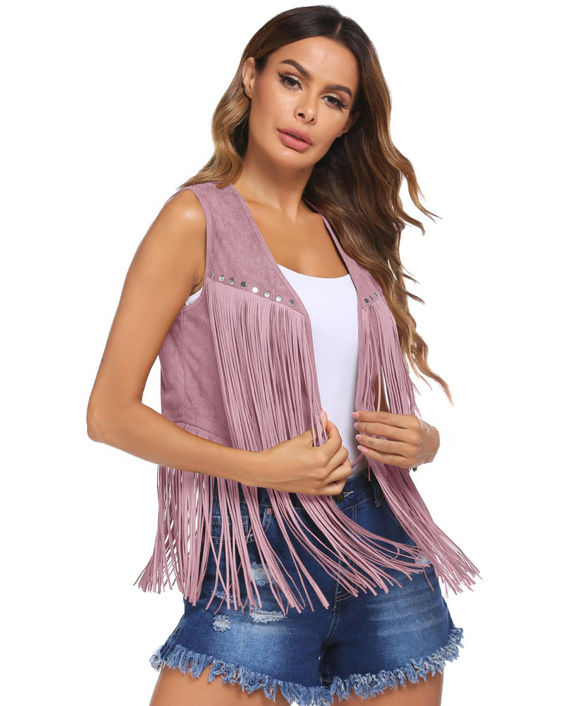 Zeagoo Womens Fringe Vest 70s Cowgirl Costume Faux Suede Rave Outfits Western Hippie Clothes S-XXXL