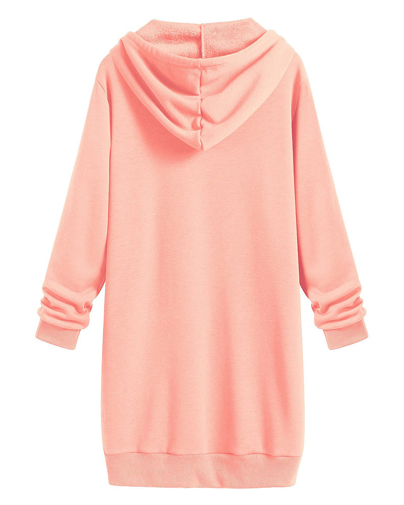 Women Zip Up Hoodies Long Fleece Jacket Lightweight Tunic Hooded Sweatshirt Oversize Winter Coat With Pockets - Zeagoo (Us Only)