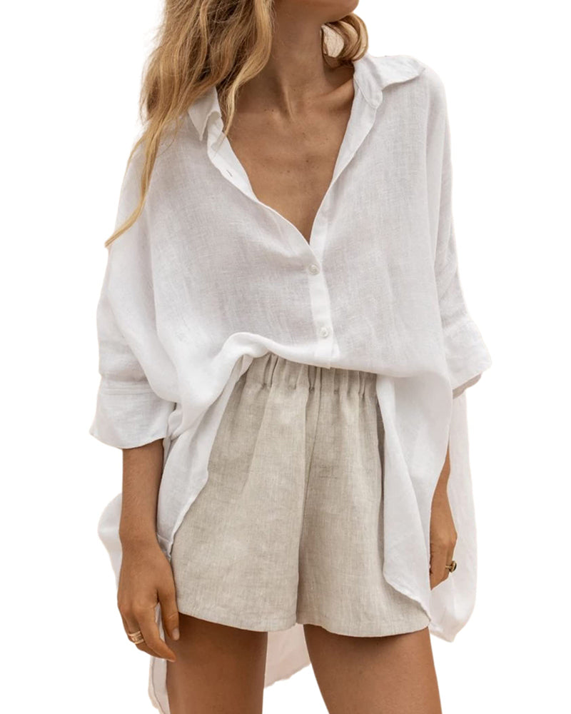 3/4 Sleeve Shirts Button Down Beach Cover Up - Zeagoo (Us Only)