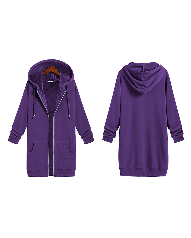 Women Zip Up Hoodies Long Fleece Jacket Lightweight Tunic Hooded Sweatshirt Oversize Winter Coat With Pockets - Zeagoo (Us Only)