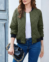 Women's Quilted Bomber Jacket Casual Coat Zip Up Outerwear Windbreaker with Pockets - Zeagoo (Us Only)