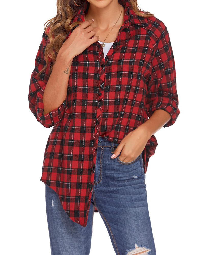 Zeagoo Womens Button Down Blouses Casual Flannel Plaid Shirts Long Sleeve Work Tops
