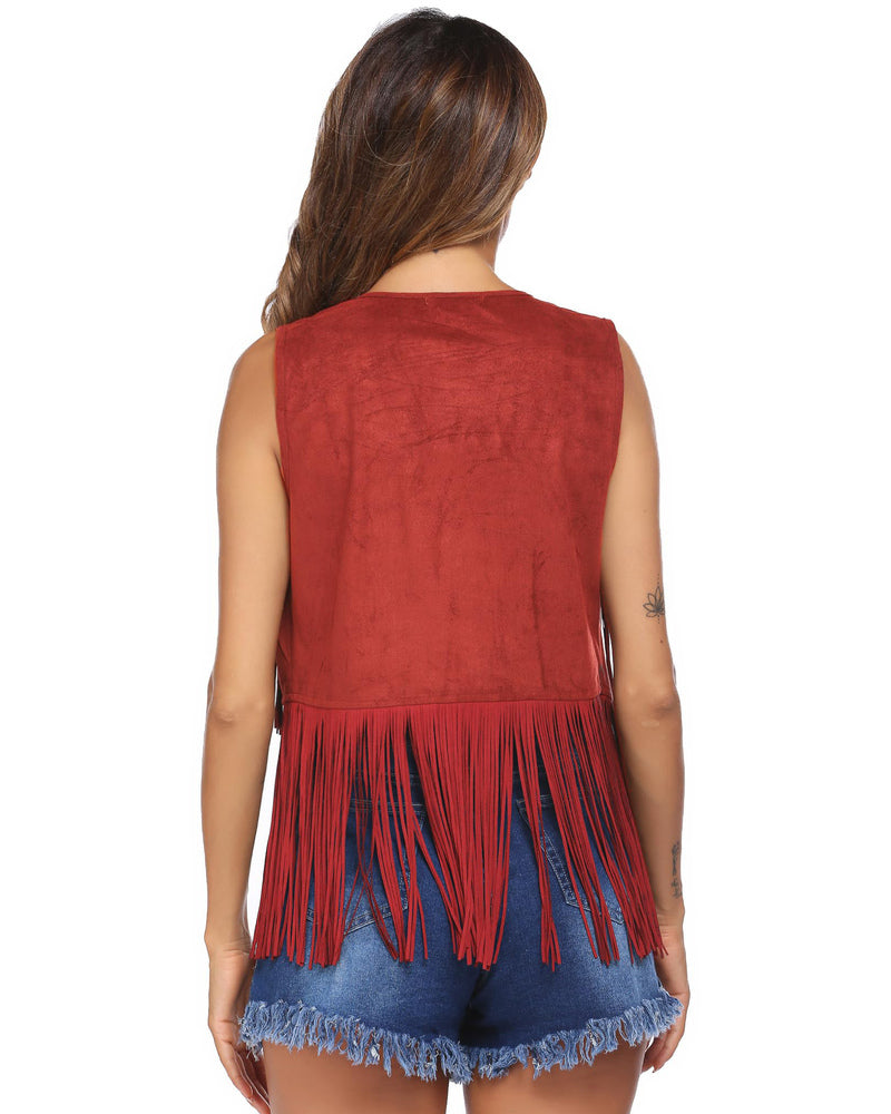 Zeagoo Womens Fringe Vest 70s Cowgirl Costume Faux Suede Rave Outfits Western Hippie Clothes S-XXXL