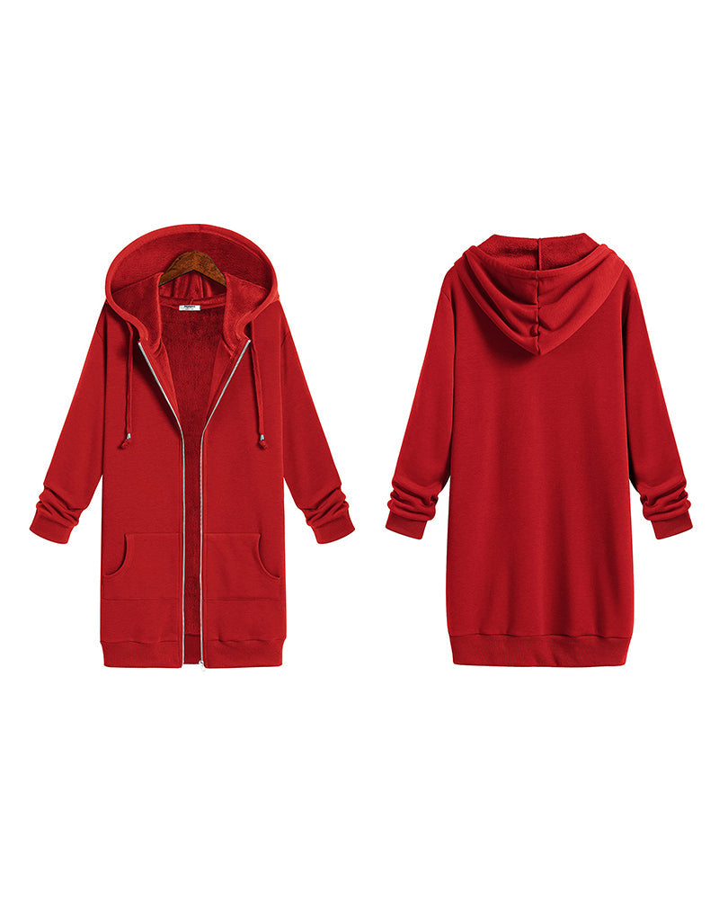 Women Zip Up Hoodies Long Fleece Jacket Lightweight Tunic Hooded Sweatshirt Oversize Winter Coat With Pockets - Zeagoo (Us Only)