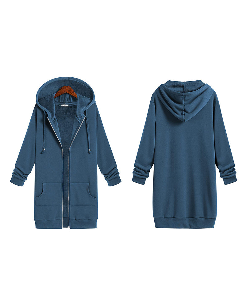 Women Zip Up Hoodies Long Fleece Jacket Lightweight Tunic Hooded Sweatshirt Oversize Winter Coat With Pockets - Zeagoo (Us Only)