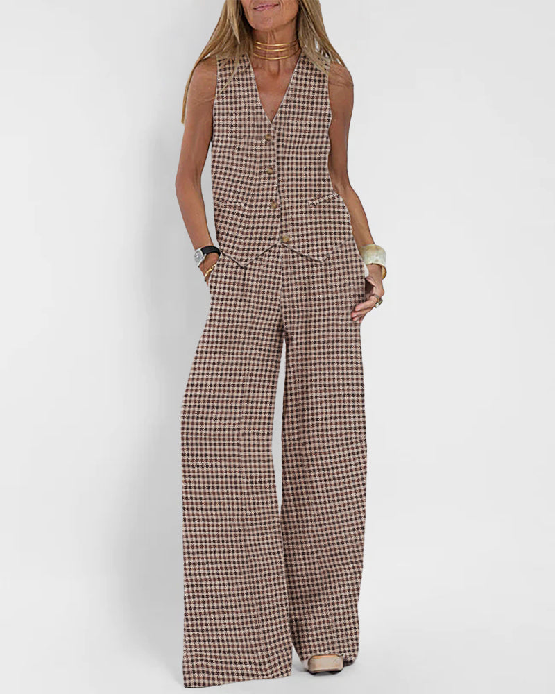 Chic Stripes Sleeveless Vest And Wide Leg Pants Set