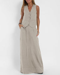 Effortlessly Chic Solid Color Sleeveless Vest And Long Skirts with Pockets Set