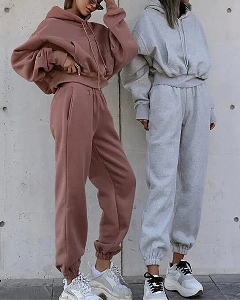 Two Piece Outfits Casual Lounge Sets Hoodied Pullover with Drawstring Tracksuit Sweatsuit