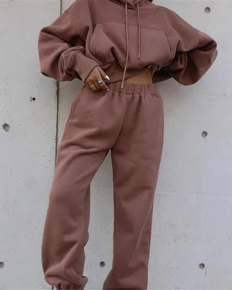 Two Piece Outfits Casual Lounge Sets Hoodied Pullover with Drawstring Tracksuit Sweatsuit