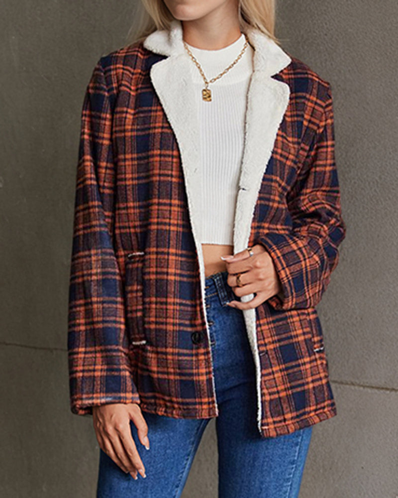 Vintage 70s Orange and Black Plaid Plush Jacket