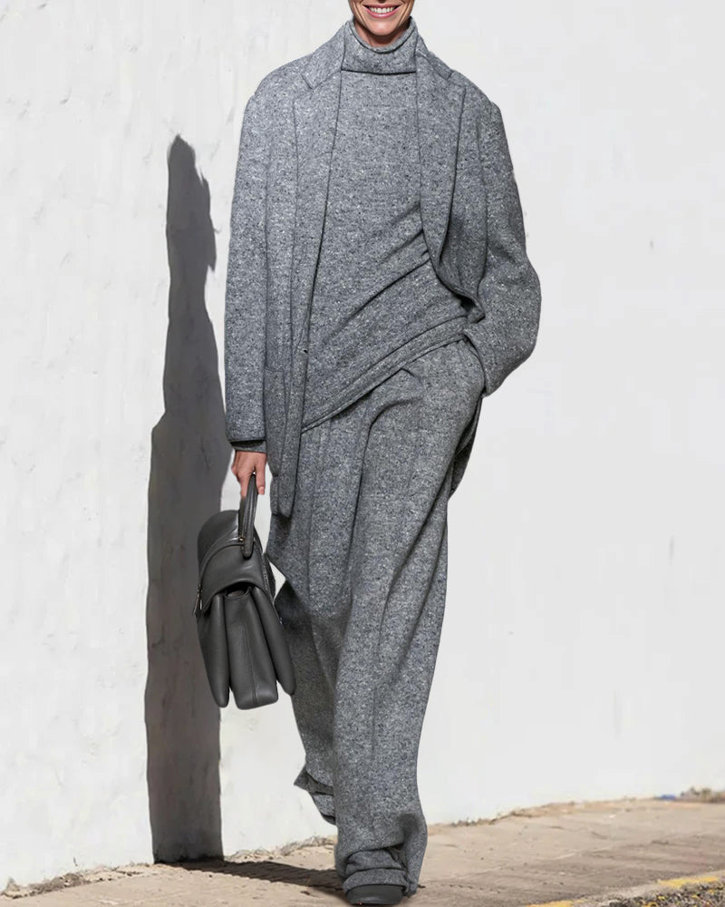 Casual Lapel Cardigan Turtleneck Knitted Three-piece Sets