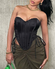 Solid Satin Corset Tube Tanks