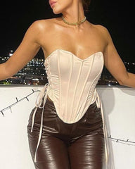 Solid Satin Corset Tube Tanks