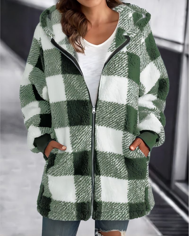 Oversized Hoodie Plaid Loose Overcoat