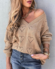 V-neck Solid Color Knitwear Hollow Sweater