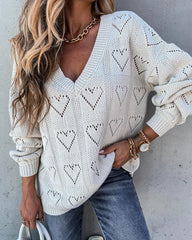 V-neck Solid Color Knitwear Hollow Sweater