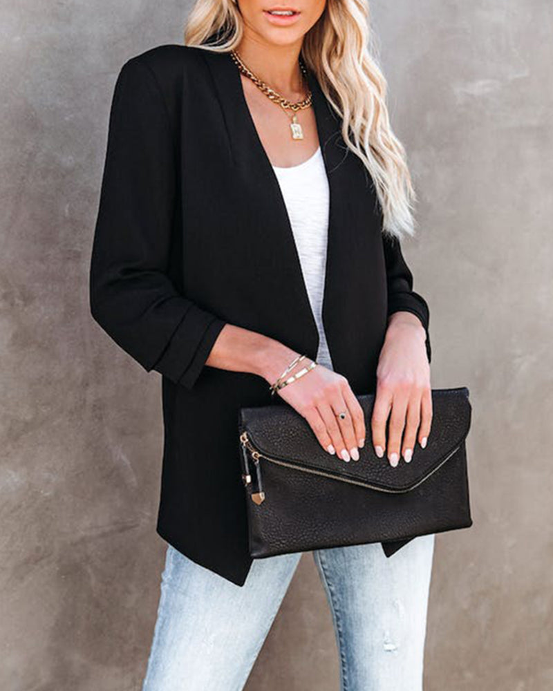 Casual Solid Color Pocket Cardigan Blazer