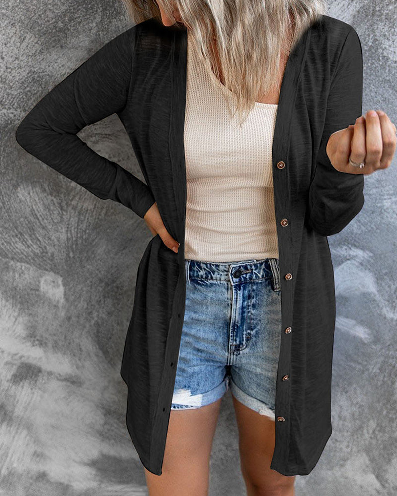 Knitted Plain Classic Shirt Collar Regular Sweater Cardigans