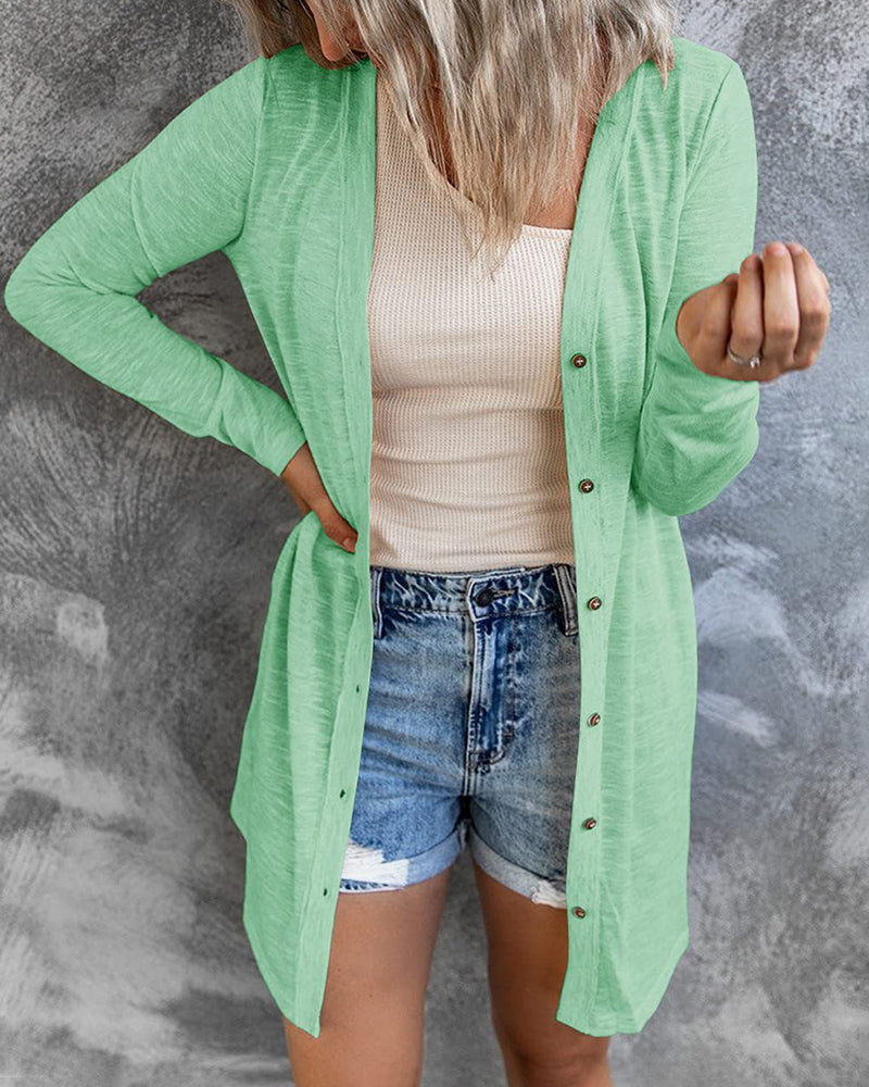 Knitted Plain Classic Shirt Collar Regular Sweater Cardigans