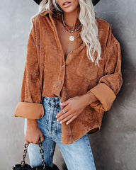 Corduroy Shirts Long Sleeve Oversized Causal Button Down Blouses Tops with Pockets