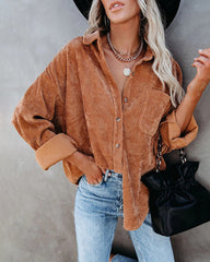 Corduroy Shirts Long Sleeve Oversized Causal Button Down Blouses Tops with Pockets