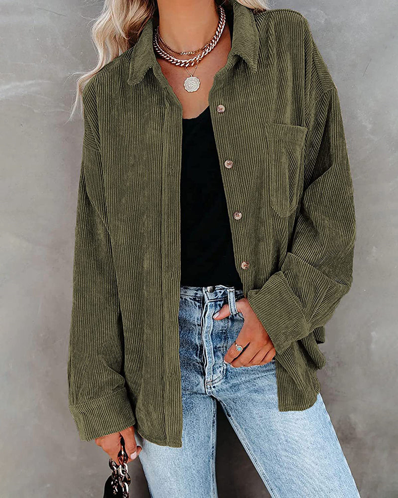 Corduroy Shirts Long Sleeve Oversized Causal Button Down Blouses Tops with Pockets