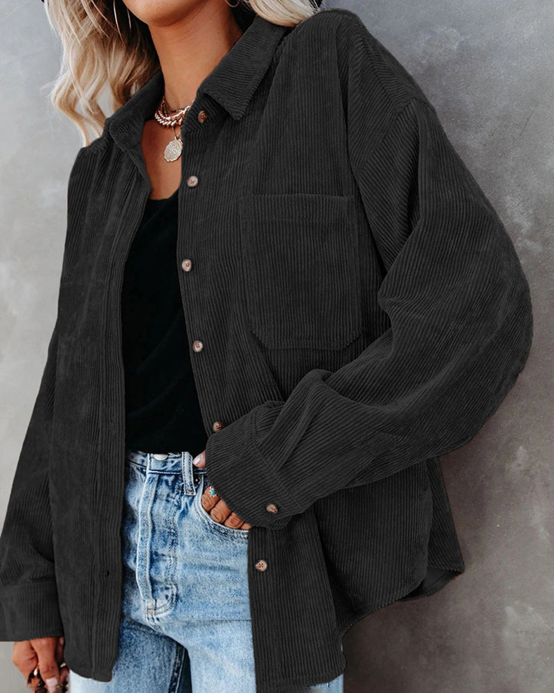 Corduroy Shirts Long Sleeve Oversized Causal Button Down Blouses Tops with Pockets