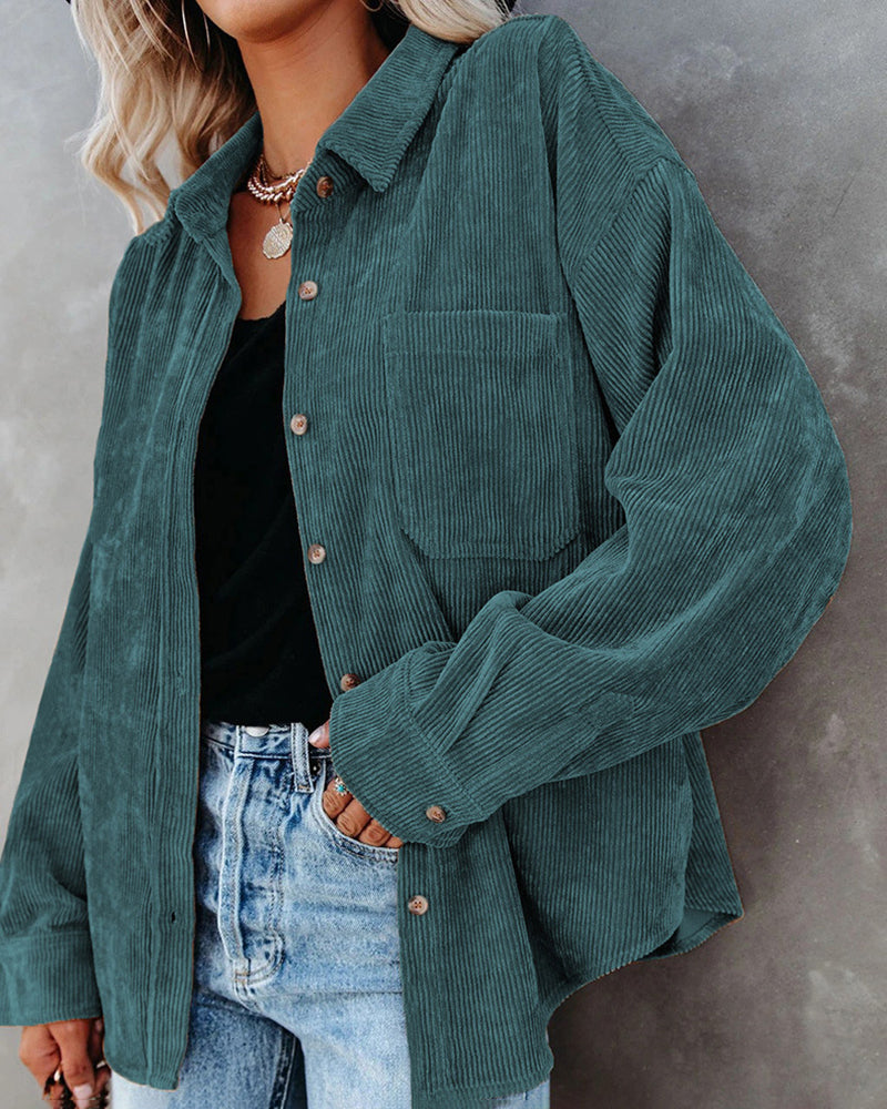 Corduroy Shirts Long Sleeve Oversized Causal Button Down Blouses Tops with Pockets