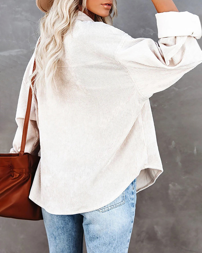 Corduroy Shirts Long Sleeve Oversized Causal Button Down Blouses Tops with Pockets