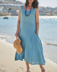 Casual Solid Dress Sleeveless Sun Dresses with Pocket