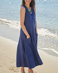 Casual Solid Dress Sleeveless Sun Dresses with Pocket