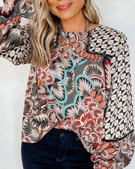 Ethnic Style Printed Chiffon Shirt Women's Long-sleeved Loose Top