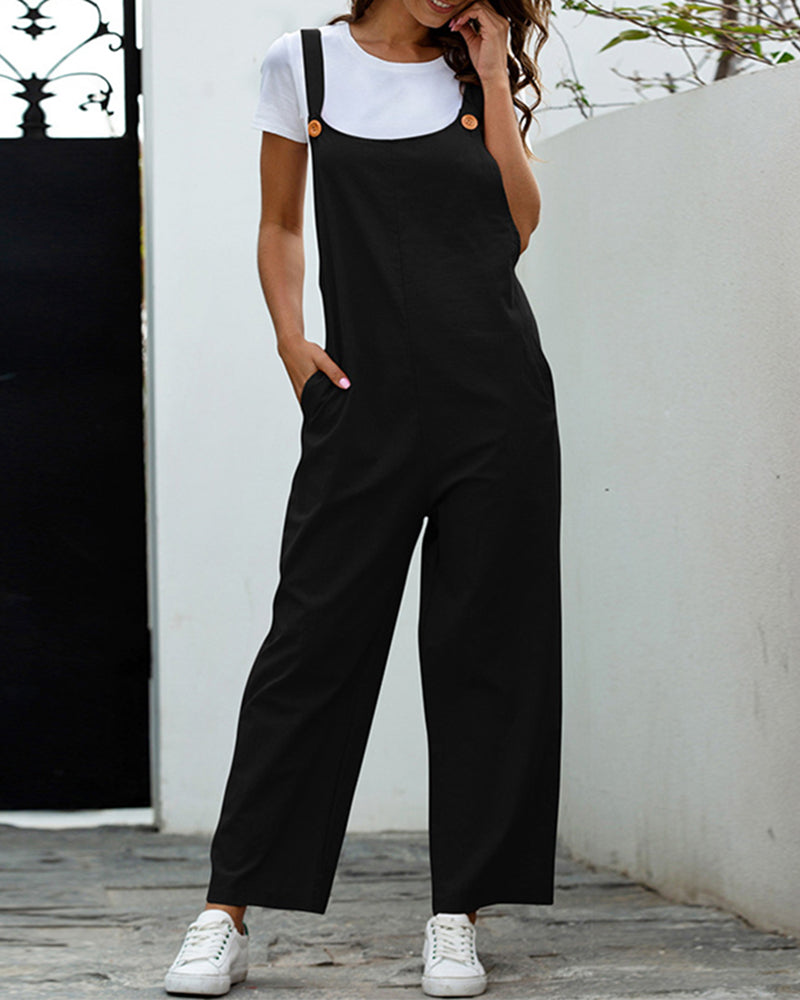 Loose Solid Color Jumpsuit Overalls with Overalls