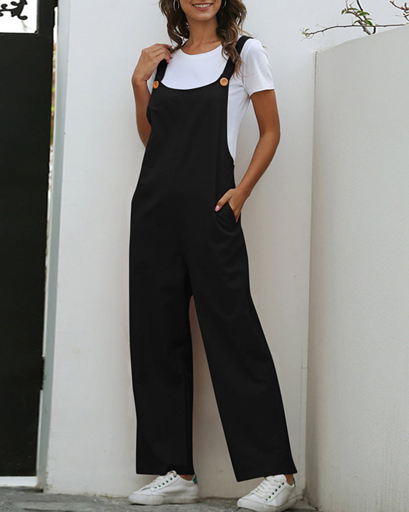 Loose Solid Color Jumpsuit Overalls with Overalls