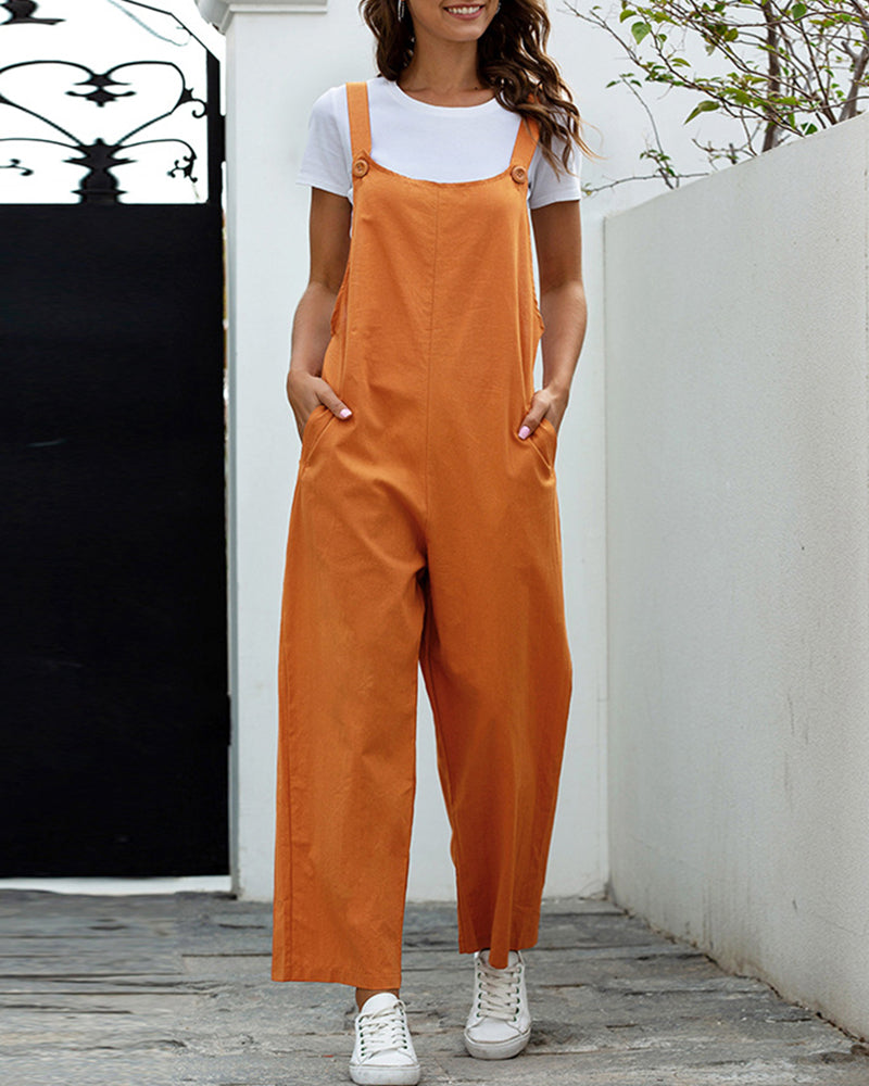 Loose Solid Color Jumpsuit Overalls with Overalls