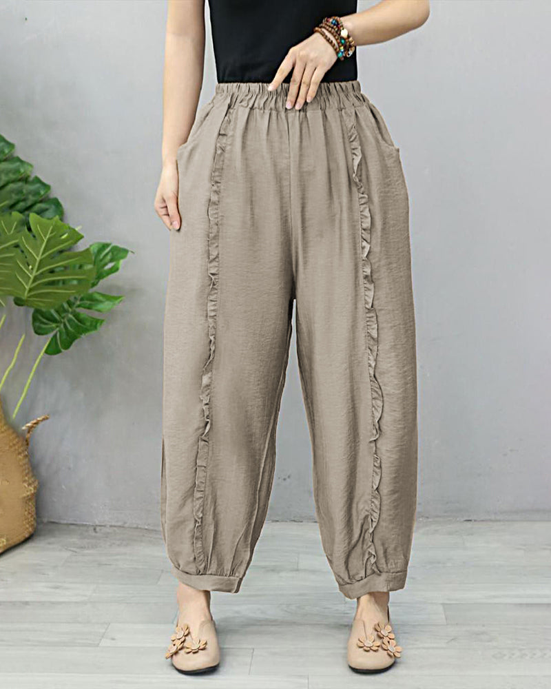 Elastic Waist Plus Size Women's Loose Casual Cropped Pants