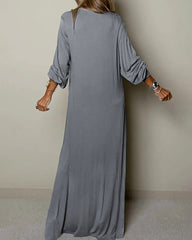 Casual Classic Long Sleeve V-neck Maxi Dress