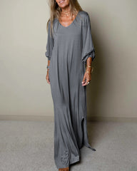 Casual Classic Long Sleeve V-neck Maxi Dress